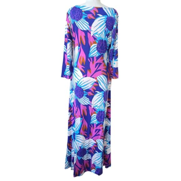 NWT Soft Surroundings Serena Maxi Dress Floral Slits Stretch Size L Blue Multi - Picture 4 of 12